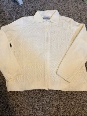 Alfred Dunner Cream Knit Zip-Front Sweater